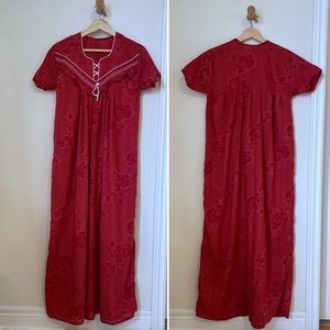Red cotton muumuu maxi dress